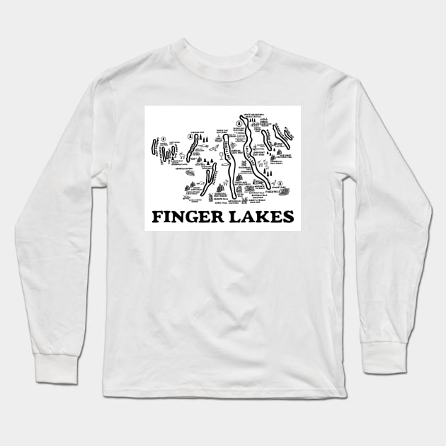 Finger Lakes Map Long Sleeve T-Shirt by fiberandgloss